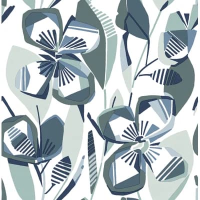 Nathalie Light Green Abstract Blooms Wallpaper — Beige