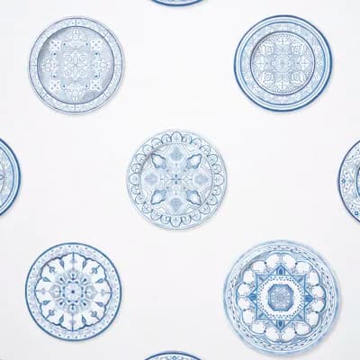 Schumacher x Mark D. Sikes Montecito Porcelain Wallpaper — Blue,White