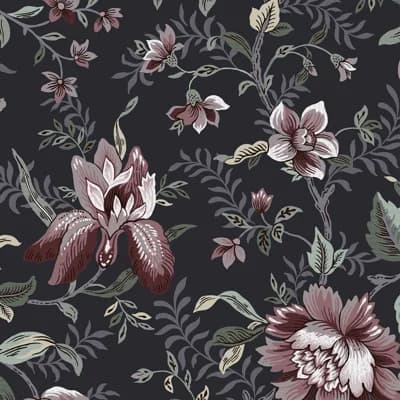 Laura Ashley Edita’s Garden Pale Blackberry Removable Wallpaper — Charcoal Gray