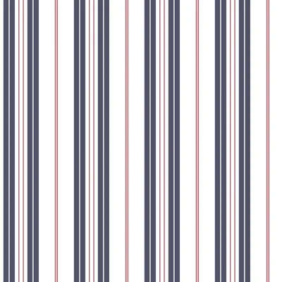 Deauville 2 Two Color Stripe Wallpaper Roll — Navy Blue,Red,White