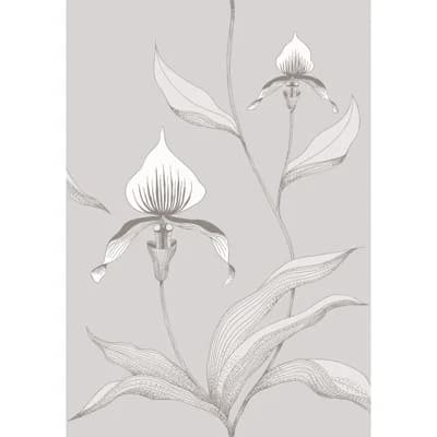 Orchid Floral Non-Pasted Wallpaper Roll — Gray,White