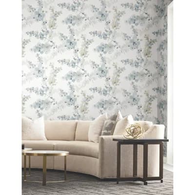 Blossom Fling Floral Non-Pasted Metallic Wallpaper Roll — Blue