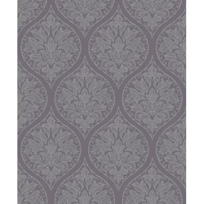Emporium Metallic Ogee Damask 3D Embossed 33' L x 21" W Wallpaper Roll — Purple,Silver