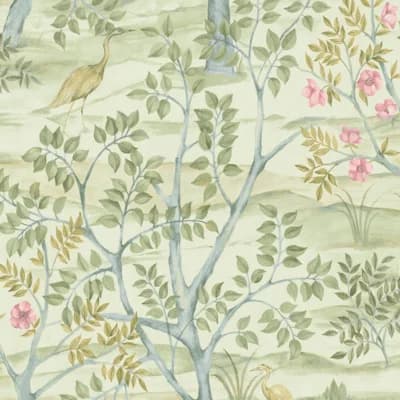 Blooming Garden Collection Garden Crane Wallpaper Roll — Blue