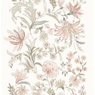 Teonna Light Pink Floral Stripe Wallpaper — Pink