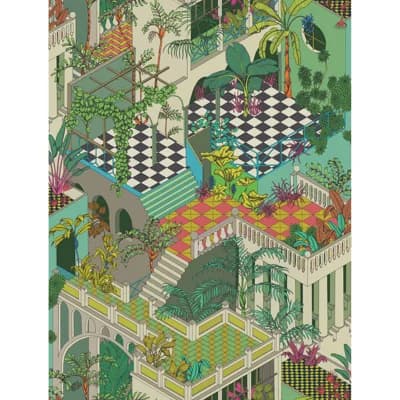 Geometric II Non-Pasted Wallpaper Roll — Green,Coral