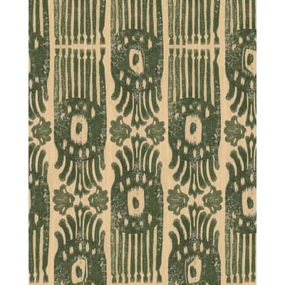 The Curators Cabinet Ikat Non-Pasted Satin and Matte Wallpaper Roll — Green,Taupe