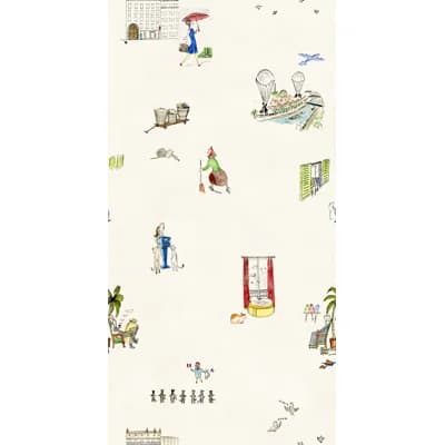 Yuki Osada Toile Non-Pasted Satin Wallpaper Double Roll — Cream,Green,Blue,Red