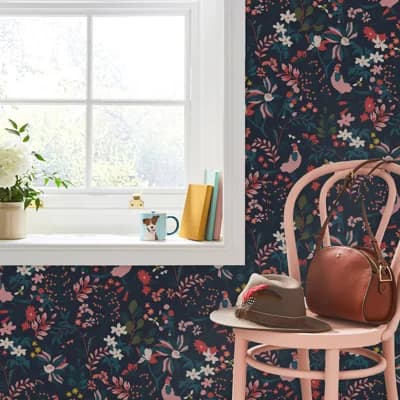 Floral Non-Pasted Matte Wallpaper Double Roll — French Navy,Red,Pink,Green