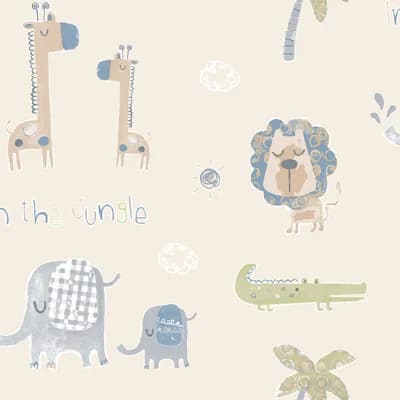 Tiny Tots 2 Jungle Friends Design 33' L x 21" W Wallpaper Roll — Beige,Safari Green