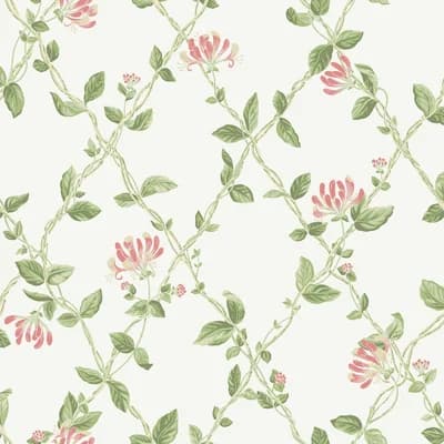 Boråstapeter Honeysuckle Wallpaper — Ivory,Green,Pink