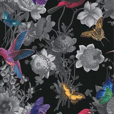 Floral Non-Pasted Matte Wallpaper Double Roll — Black