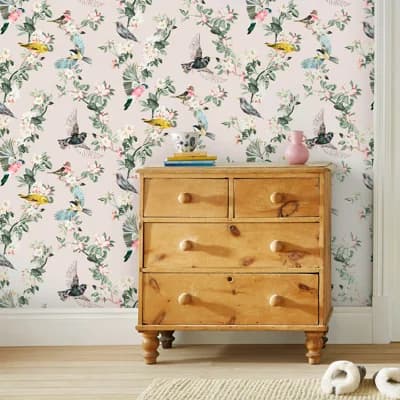 Floral Non-Pasted Matte Wallpaper Double Roll — Ivory,Green,Pink