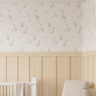Charlie Goose & Duckling Nursery Wallpaper — Green