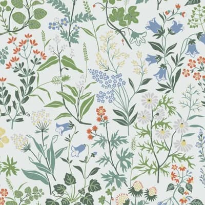 Boråstapeter Flora Wallpaper — Green,White,Blue