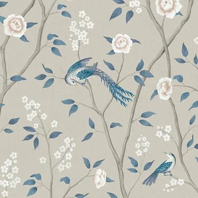 Boråstapeter Paradise Birds Wallpaper — Turquoise Shimmer