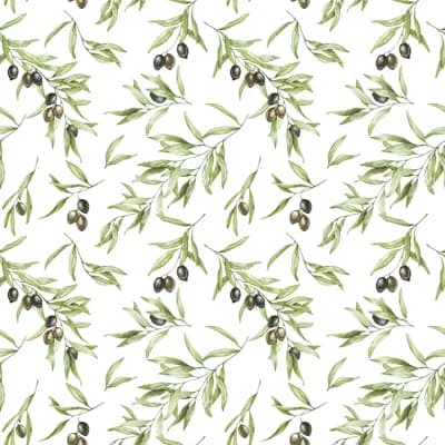 Just Kitchens Olive Leaf Drupe 33' L x 21" W Wallpaper Roll — White,Green,Purple