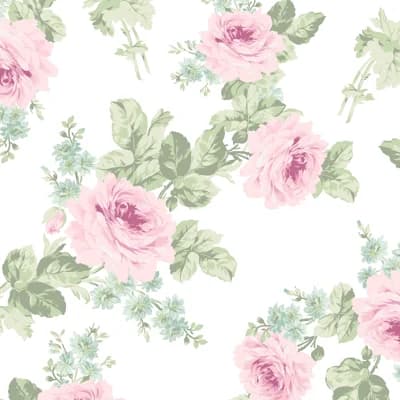 Rachel Ashwell Royal Bouquet Blue Wallpaper — Pink