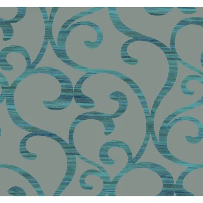 Dazzling Dimensions Damask Non-Pasted Metallic Wallpaper Double Roll — Gray,Bright Blue