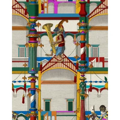 LA DOLCE VITA Matte Wallpaper Roll — Taupe,Red,Green,Yellow,Blue