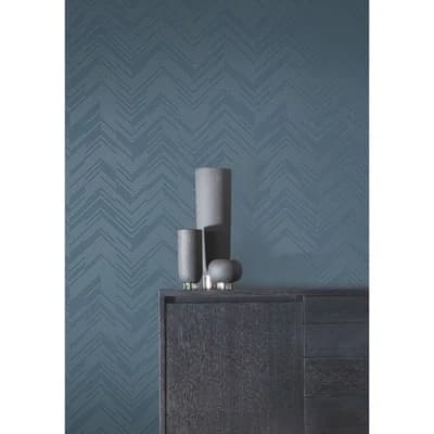Chevron Non-Pasted Metallic Wallpaper Roll — Blue,Silver