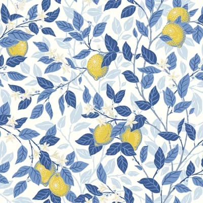 Citronträd Floral Non-Pasted Matte Wallpaper Roll — Blue,Yellow