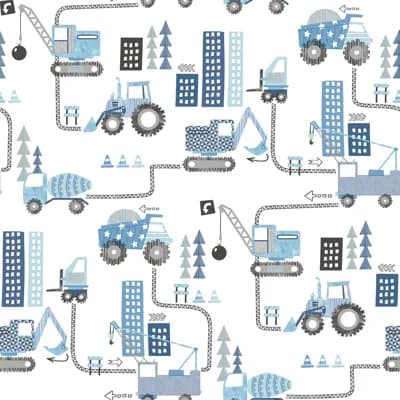 Tiny Tots 2 Contruction Trucks Design 33' L x 21" W Wallpaper Roll — Blue,White