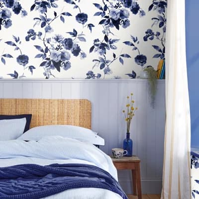 Floral Non-Pasted Matte Wallpaper Double Roll — Blue,Ivory
