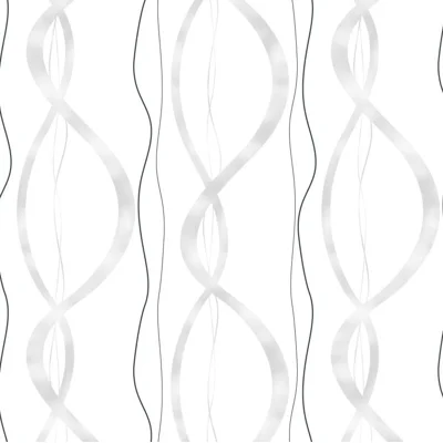 Ribbons and Chains Abstract Vinyl Non-Pasted Matte Wallpaper Roll by Jamie Graney — White,Silver,Black
