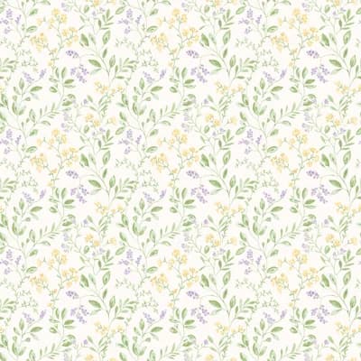 Just Kitchens Spring Leaf Trail 33' L x 21" W Wallpaper Roll — Lilac,Yellow,Green