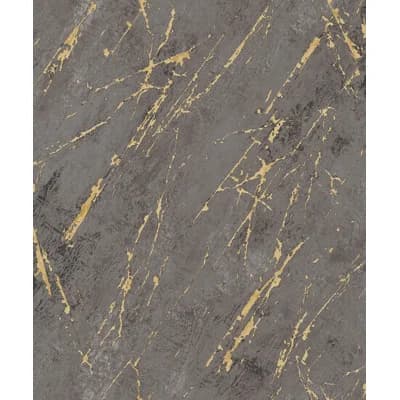 Bricks and More Collection Metallic Marble Motif Wallpaper Roll — Black,Gold