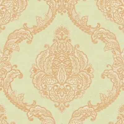 Antonia Vella Mixed Metals Damask Non-Pasted Metallic Wallpaper Double Roll — Gold On Spa