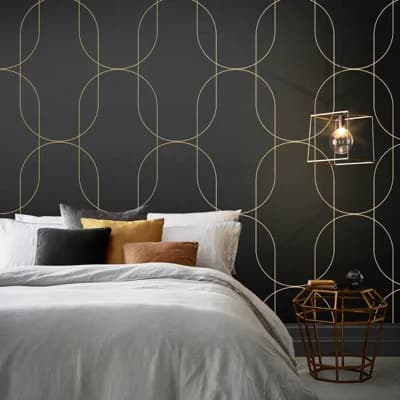 Geometric Non-Pasted Metallic Wallpaper Double Roll — Black