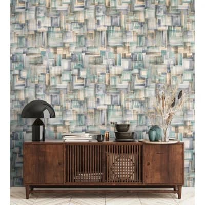 Crafted Glimmery Brush Design 27.9' L x 27.5" W Wallpaper Roll — Aqua