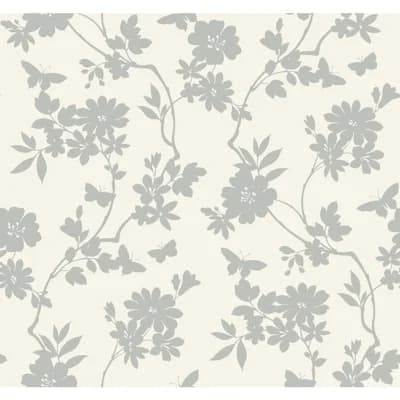 Flutter Vine Floral Non-Pasted Wallpaper Roll by Candice Olson — White,Silver