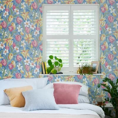 Laura Ashley Tulips China Blue Removable Wallpaper — China Blue