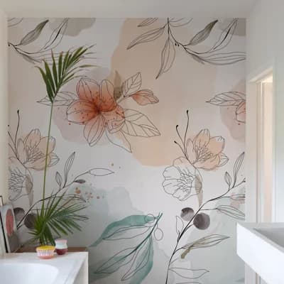 Orom II Collection Stenciled Flowers 62.5-inches wide x 9.18-feet high 3-panel Wall Mural — Multi-Colored
