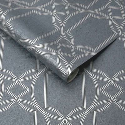 Tranquility Geometric Non-Pasted Metallic Wallpaper Roll — Charcoal