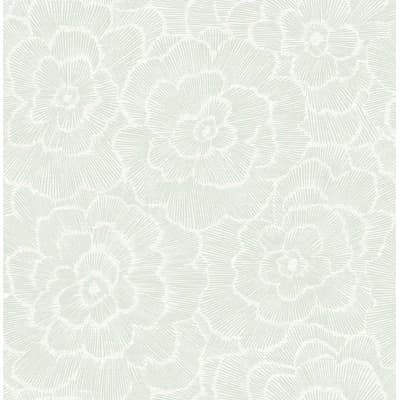 Periwinkle Floral Non-Pasted Wallpaper Roll — Green