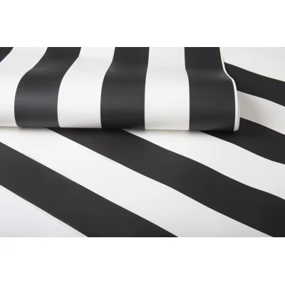 Striped Pre-Pasted Satin Wallpaper Roll — Black,White