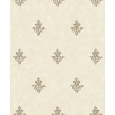 Emporium Metallic Mehndi Motif 3D Embossed 33' L x 21" W Wallpaper Roll — Gold,Cream
