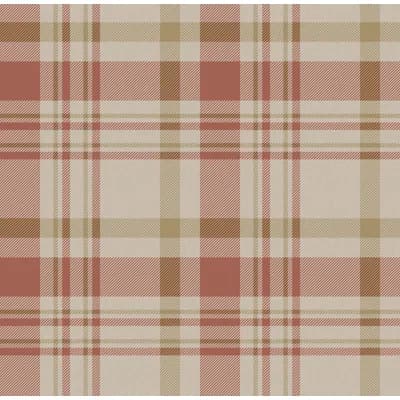Spring Blossom Check Plaid Design 33' L x 21" W Wallpaper Roll — Red