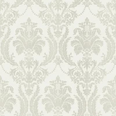 Italian Style Classic Floral Damask Wallpaper Roll — Silver