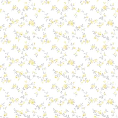 Small Prints Delicate Floral Design 33' L x 21" W Wallpaper Roll — Yellow,Gray,White