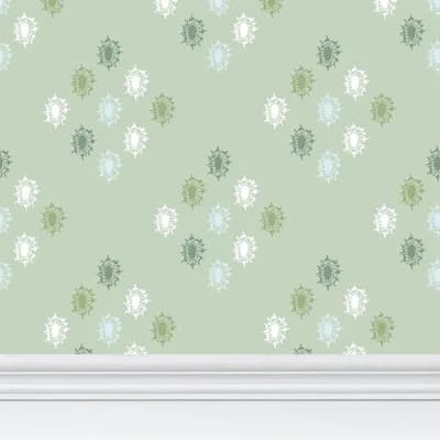 British Brooch Large Repeat Luxury Wallpaper — Blue,Sage Green