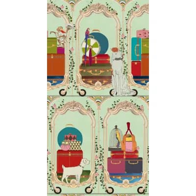 ORIENT EXPRESS Wallpaper Roll — Turquoise,Red,Green,Blue,Taupe
