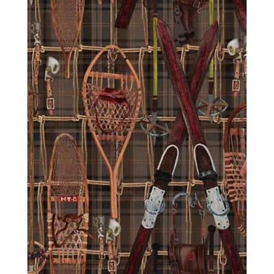 Tyrol Apres-Ski Non-Pasted Matte Wallpaper Roll — Brown,Red,Taupe,Yellow