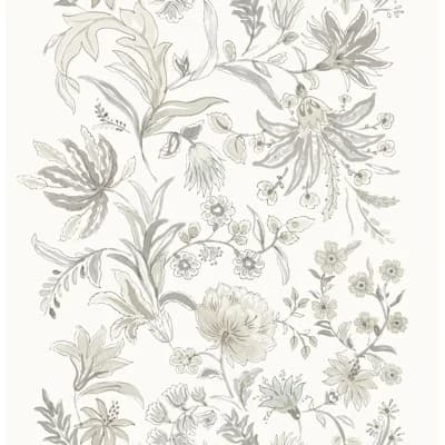 Teonna Light Pink Floral Stripe Wallpaper — Gray