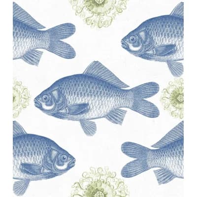 The Seafood Story Non-Pasted Matte Wallpaper Roll — Blue
