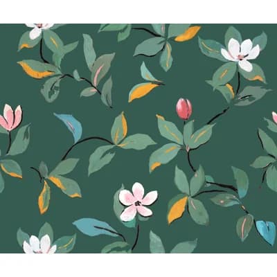 Paule Marrot Floral Non-Pasted Satin Wallpaper Double Roll — Evergreen
